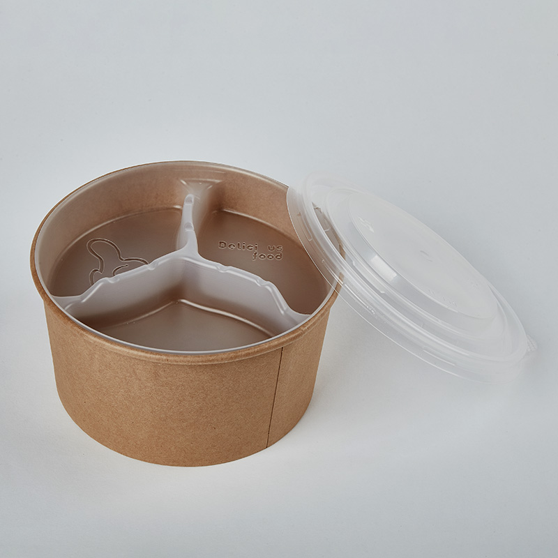 Disposable Food Grade Kraft Paper Salad Bowl With Compartments Trays