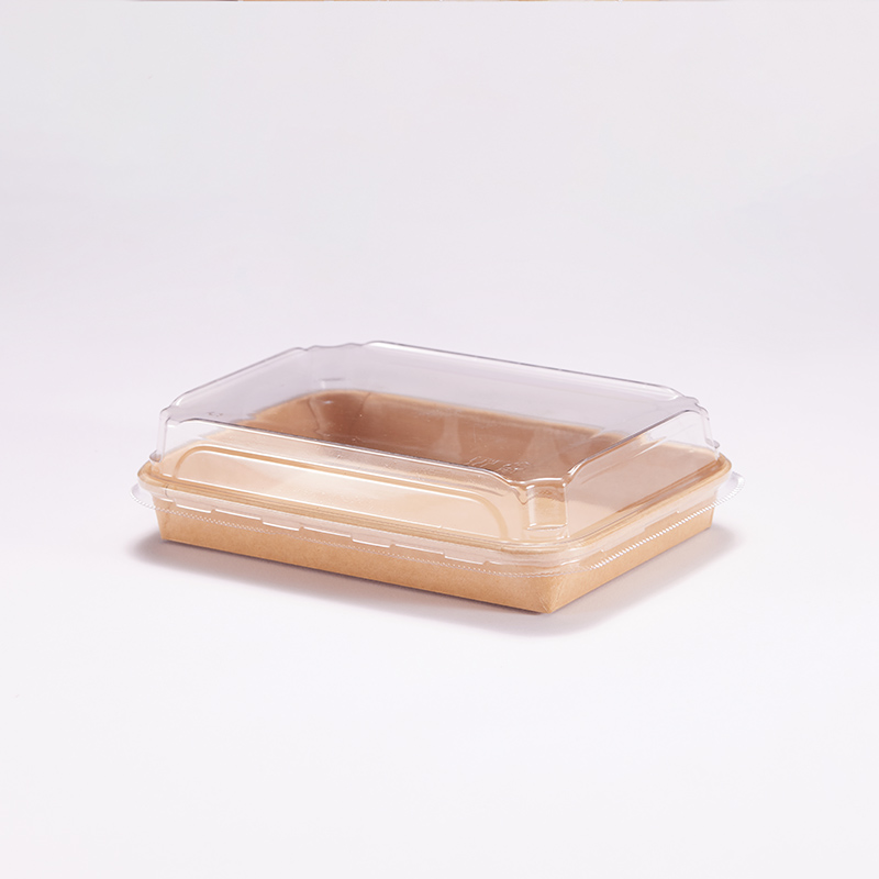 Takeout Disposable Brown Paper Sushi Tray Kraft Paper Food Tray with Transparent PET Lid