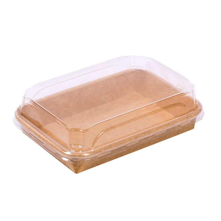 Disposable Kraft Paper Food Box White Paper Sushi Tray with Transparent PET Lid